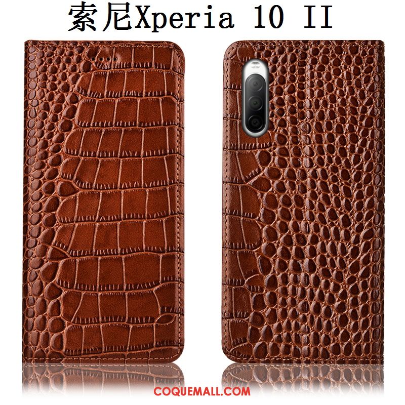 Étui Sony Xperia 10 Ii Tout Compris Noir En Cuir, Coque Sony Xperia 10 Ii Protection Crocodile