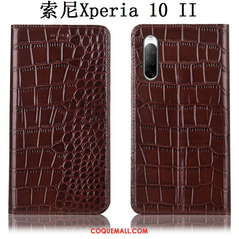 Étui Sony Xperia 10 Ii Tout Compris Noir En Cuir, Coque Sony Xperia 10 Ii Protection Crocodile