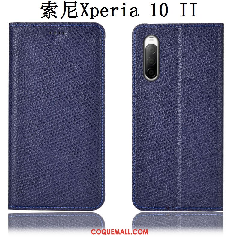 Étui Sony Xperia 10 Ii Téléphone Portable Noir Incassable, Coque Sony Xperia 10 Ii Cuir Véritable Modèle Fleurie