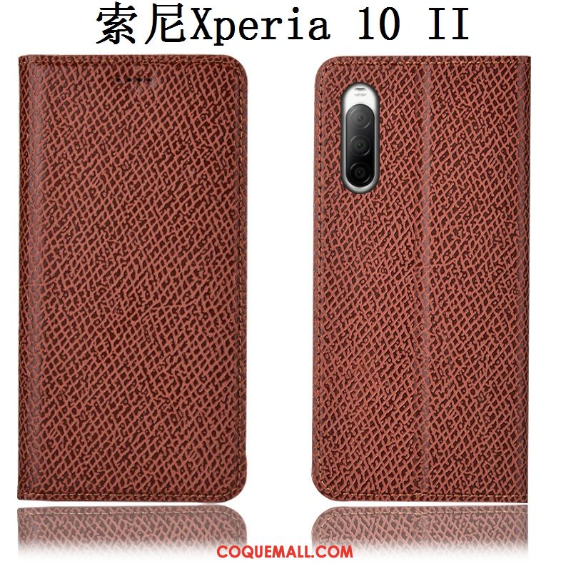 Étui Sony Xperia 10 Ii Téléphone Portable Noir Incassable, Coque Sony Xperia 10 Ii Cuir Véritable Modèle Fleurie