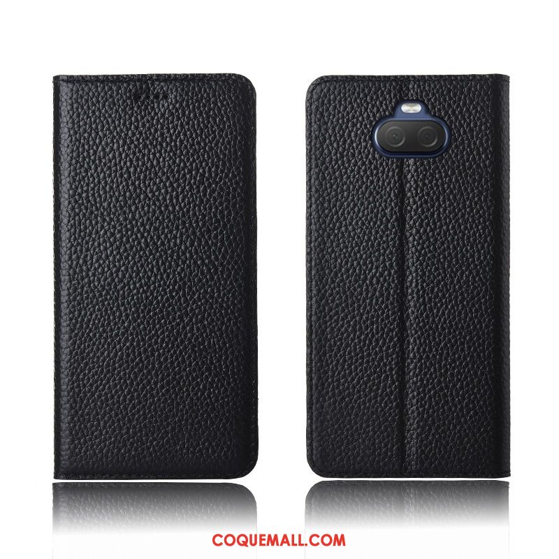 Étui Sony Xperia 10 Incassable Nouveau Cuir Véritable, Coque Sony Xperia 10 Noir Téléphone Portable