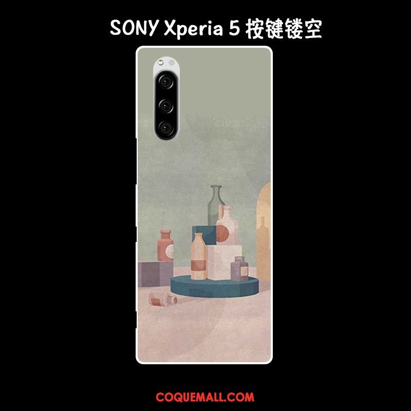 Étui Sony Xperia 5 Peinture À L'huile Vintage Vert, Coque Sony Xperia 5 Protection Silicone