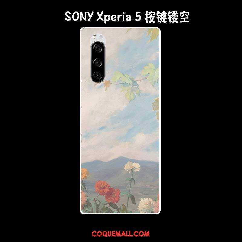 Étui Sony Xperia 5 Peinture À L'huile Vintage Vert, Coque Sony Xperia 5 Protection Silicone