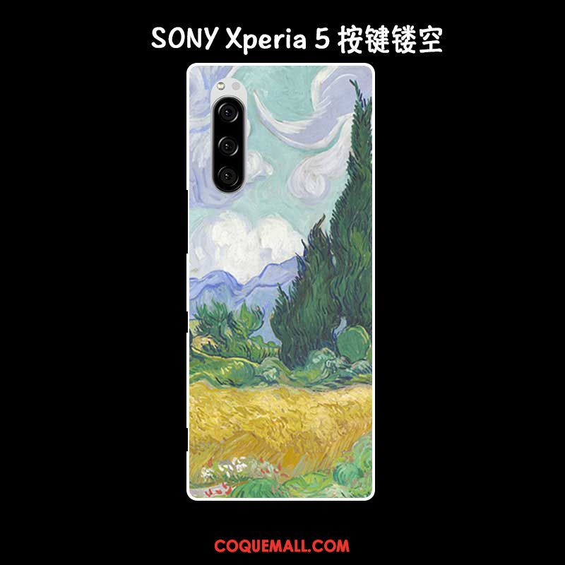 Étui Sony Xperia 5 Peinture À L'huile Vintage Vert, Coque Sony Xperia 5 Protection Silicone