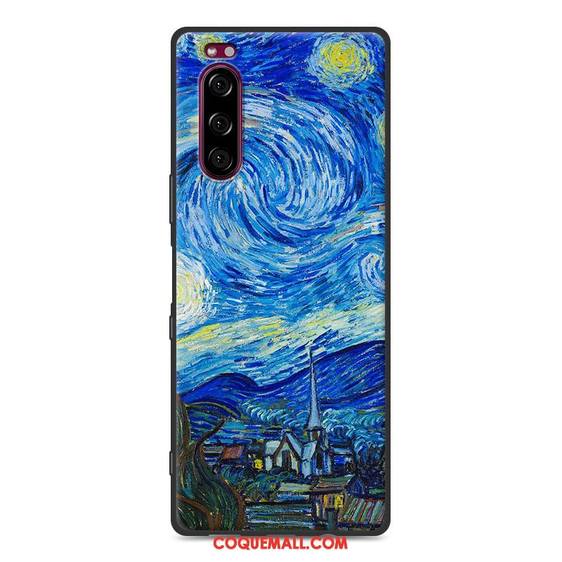 Étui Sony Xperia 5 Silicone Bleu Marin Créatif, Coque Sony Xperia 5 Paysage Simple