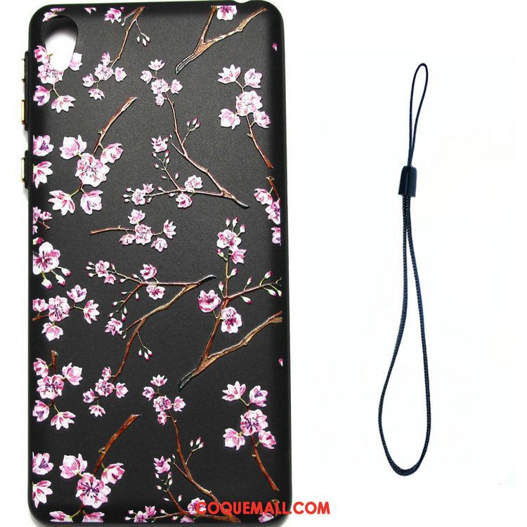 Étui Sony Xperia E5 Peinture Téléphone Portable Noir, Coque Sony Xperia E5 Fleur Protection