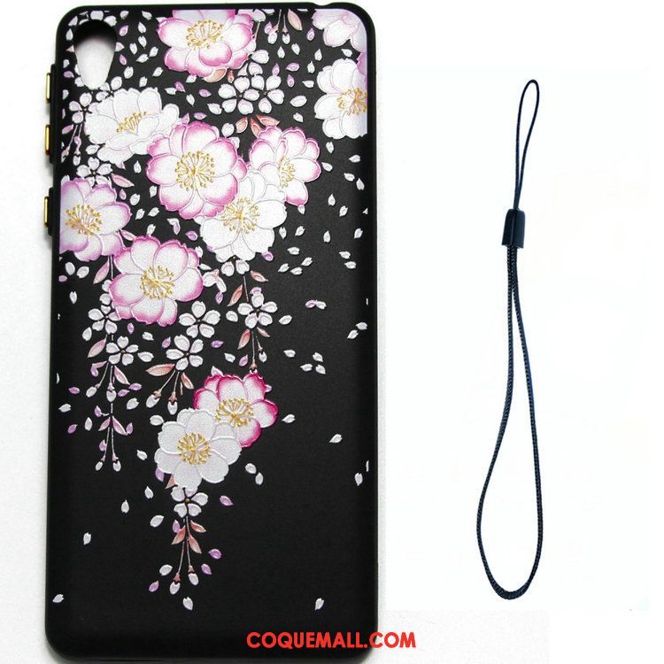 Étui Sony Xperia E5 Peinture Téléphone Portable Noir, Coque Sony Xperia E5 Fleur Protection