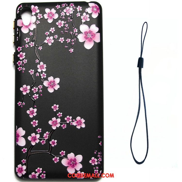 Étui Sony Xperia E5 Peinture Téléphone Portable Noir, Coque Sony Xperia E5 Fleur Protection