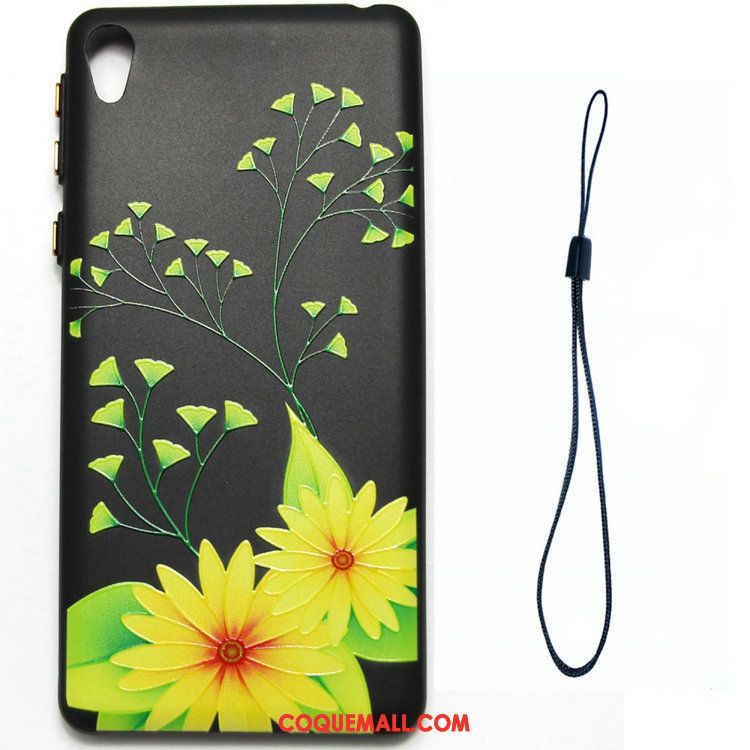 Étui Sony Xperia E5 Peinture Téléphone Portable Noir, Coque Sony Xperia E5 Fleur Protection