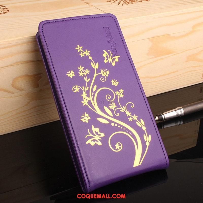 Étui Sony Xperia E5 Étui En Cuir Violet Modèle Fleurie, Coque Sony Xperia E5 Or Protection