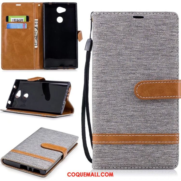 Étui Sony Xperia L2 En Denim Noir Support, Coque Sony Xperia L2 Étui En Cuir Carte