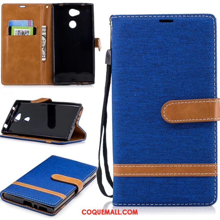 Étui Sony Xperia L2 En Denim Noir Support, Coque Sony Xperia L2 Étui En Cuir Carte