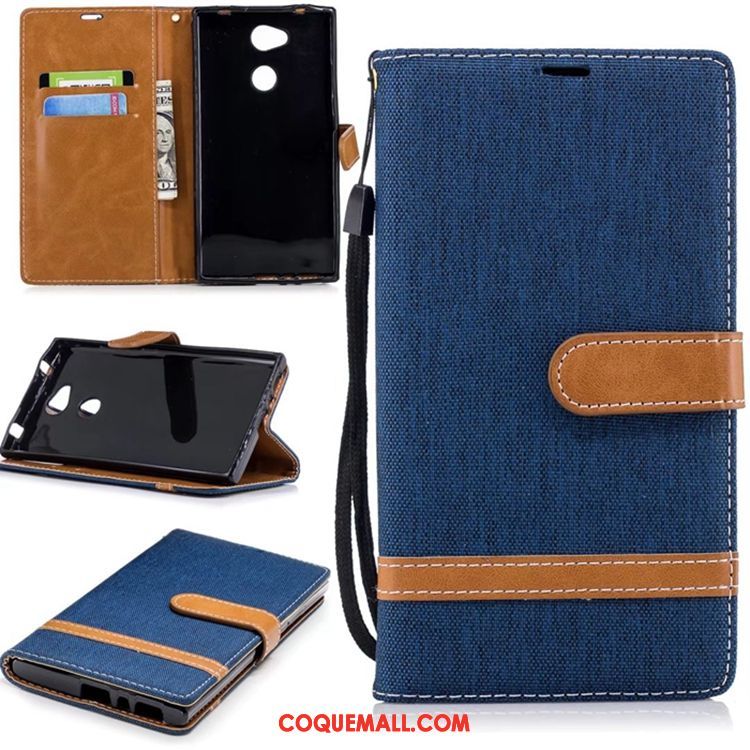 Étui Sony Xperia L2 En Denim Noir Support, Coque Sony Xperia L2 Étui En Cuir Carte