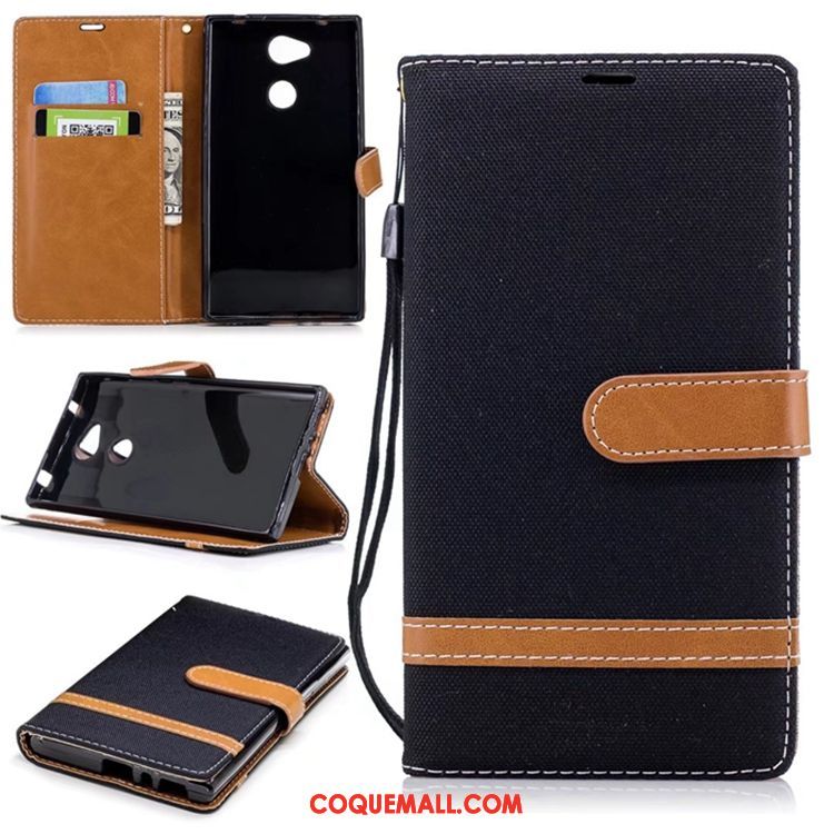 Étui Sony Xperia L2 En Denim Noir Support, Coque Sony Xperia L2 Étui En Cuir Carte