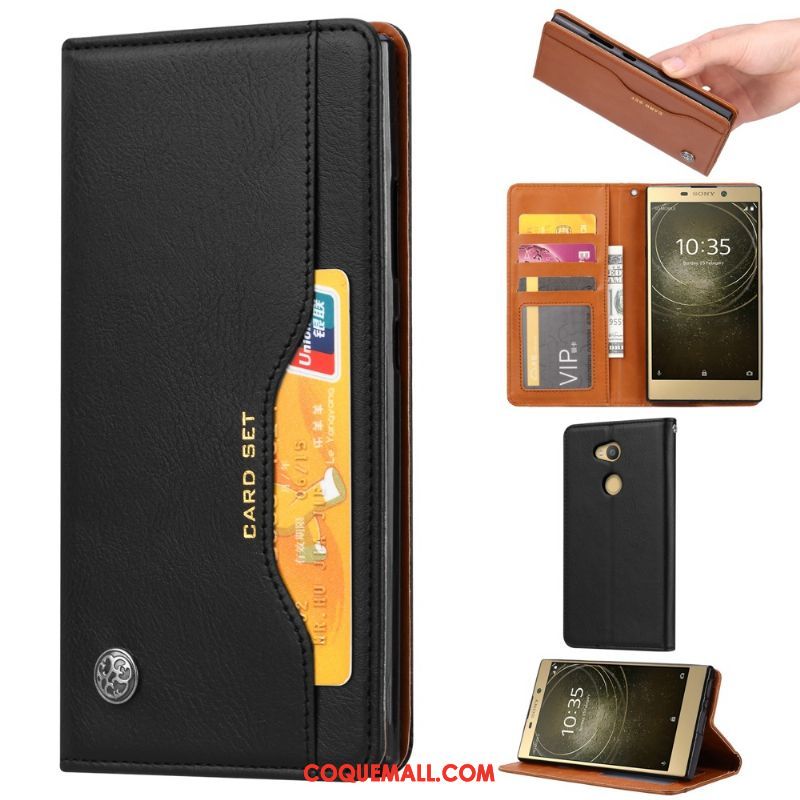 Étui Sony Xperia L2 Rouge Modèle Fleurie Vintage, Coque Sony Xperia L2 Portefeuille Business