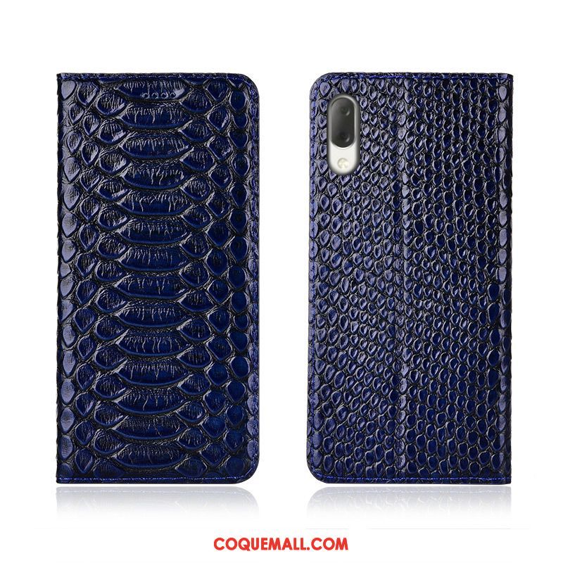 Étui Sony Xperia L3 Cuir Véritable Bleu Marin Téléphone Portable, Coque Sony Xperia L3 Délavé En Daim En Cuir