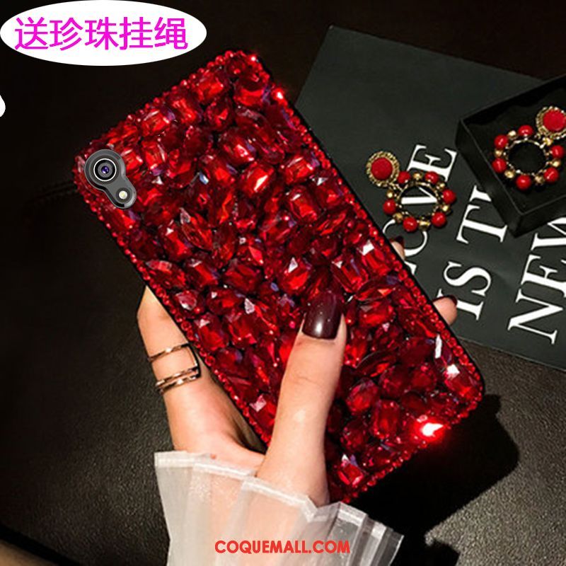 Étui Sony Xperia Xa Rose Net Rouge Strass, Coque Sony Xperia Xa Téléphone Portable Protection