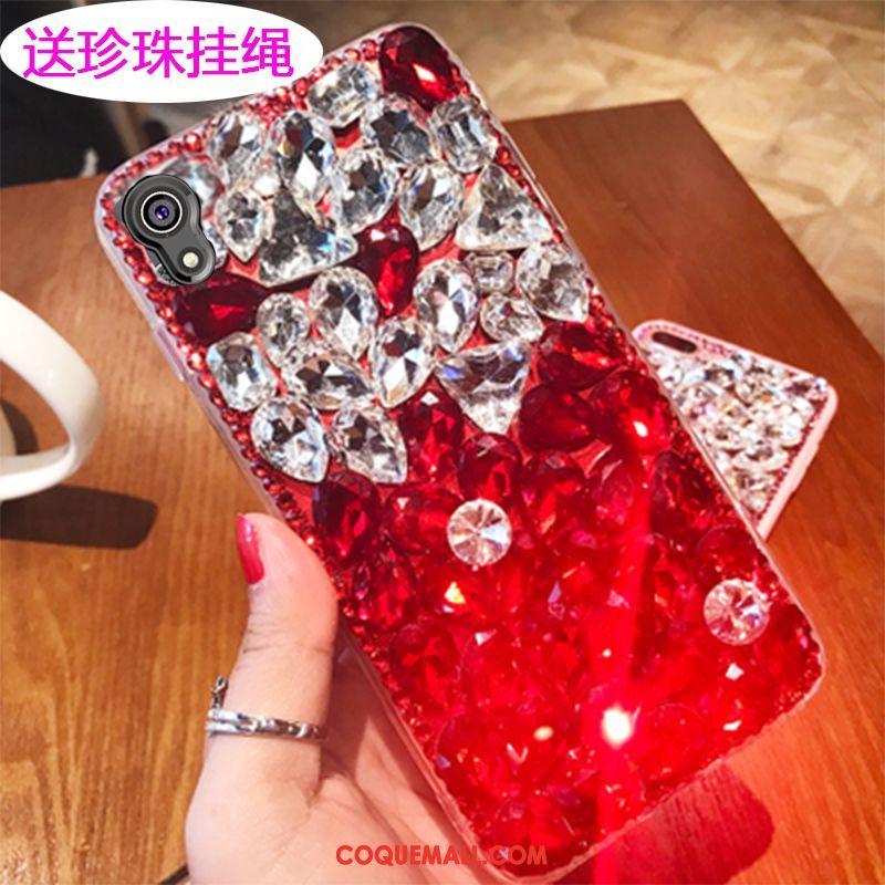 Étui Sony Xperia Xa Rose Net Rouge Strass, Coque Sony Xperia Xa Téléphone Portable Protection