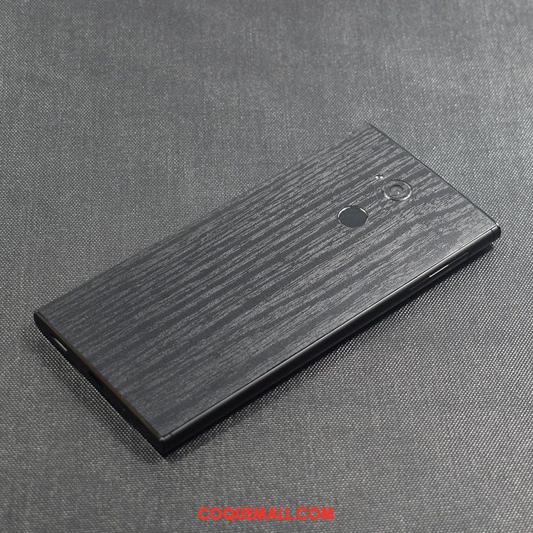 Étui Sony Xperia Xa2 Plus Protection Noir Membrane, Coque Sony Xperia Xa2 Plus Grain De Bois Couvercle Arrière