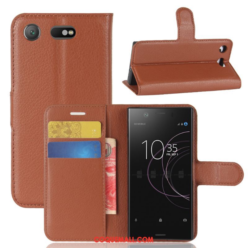 Étui Sony Xperia Xz1 Compact Téléphone Portable Carte Étui En Cuir, Coque Sony Xperia Xz1 Compact Tout Compris Support Braun