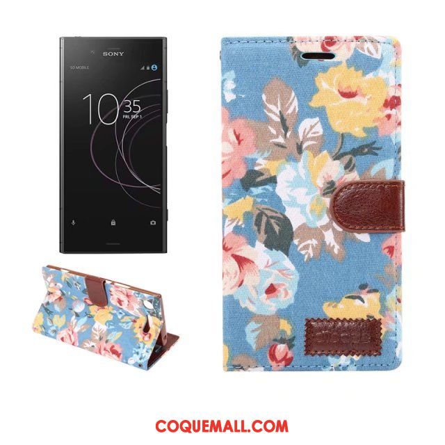 Étui Sony Xperia Xz1 Protection Portefeuille Téléphone Portable, Coque Sony Xperia Xz1 Bleu Étui En Cuir