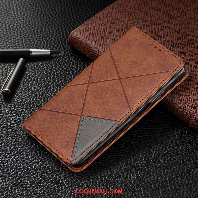 Étui Xiaomi Mi 10 Lite Carte En Cuir Tout Compris, Coque Xiaomi Mi 10 Lite Protection Bleu Beige