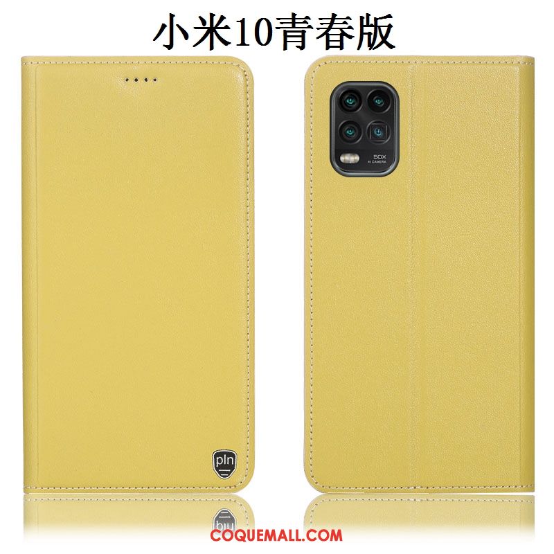 Étui Xiaomi Mi 10 Lite En Cuir Téléphone Portable Jaune, Coque Xiaomi Mi 10 Lite Tout Compris Incassable Beige