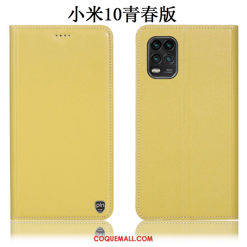 Étui Xiaomi Mi 10 Lite En Cuir Téléphone Portable Jaune, Coque Xiaomi Mi 10 Lite Tout Compris Incassable Beige