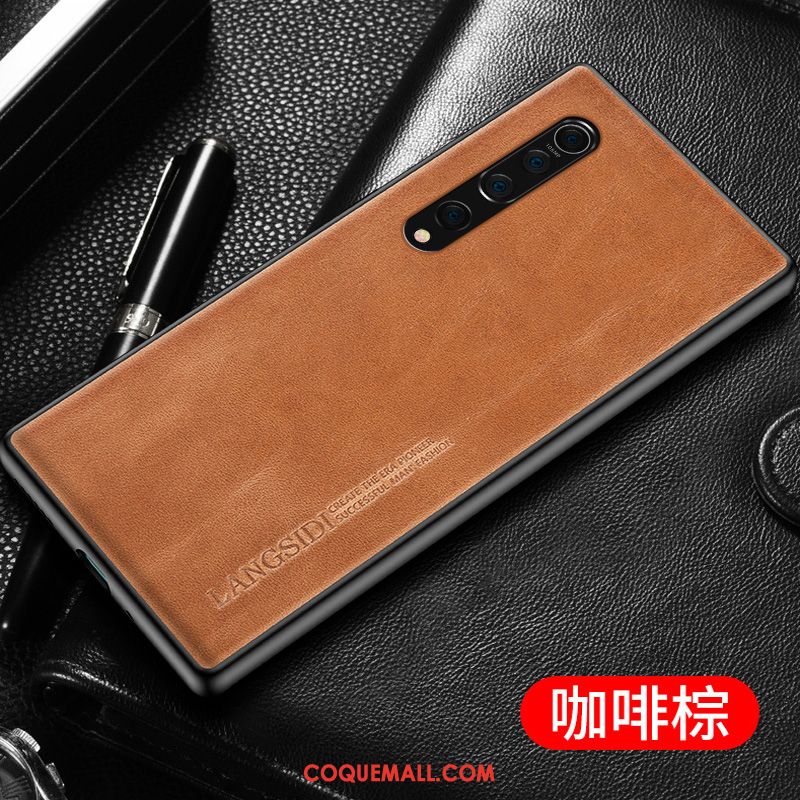 Étui Xiaomi Mi 10 Personnalisé Téléphone Portable Très Mince, Coque Xiaomi Mi 10 Cuir Véritable Incassable Beige