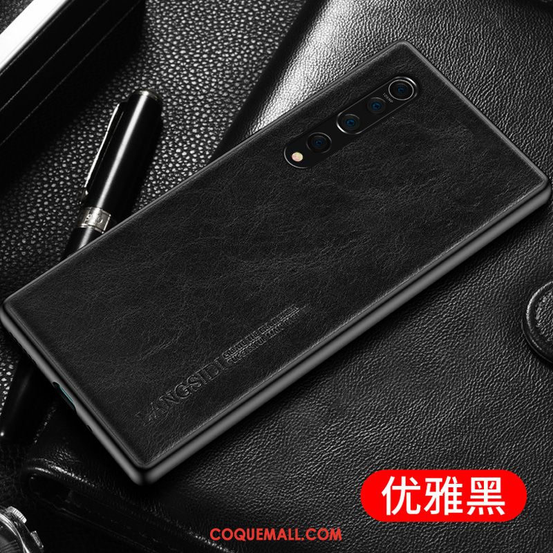 Étui Xiaomi Mi 10 Personnalisé Téléphone Portable Très Mince, Coque Xiaomi Mi 10 Cuir Véritable Incassable Beige