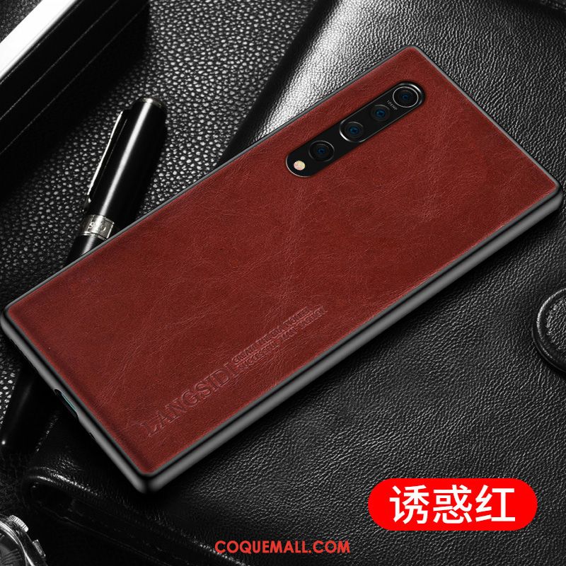 Étui Xiaomi Mi 10 Personnalisé Téléphone Portable Très Mince, Coque Xiaomi Mi 10 Cuir Véritable Incassable Beige