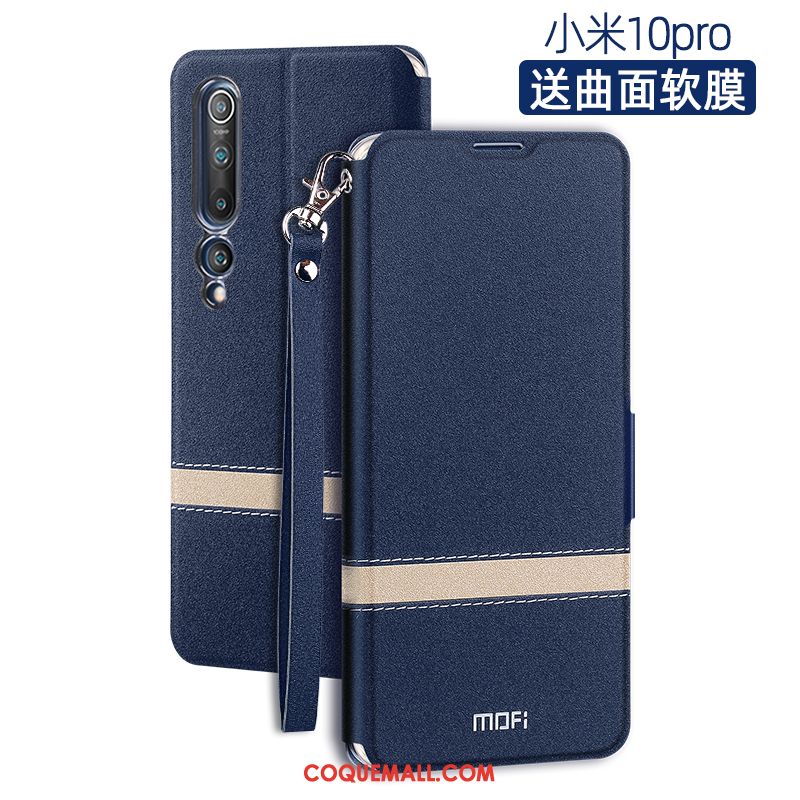 Étui Xiaomi Mi 10 Pro Clamshell Tendance Bleu, Coque Xiaomi Mi 10 Pro Incassable Téléphone Portable Beige