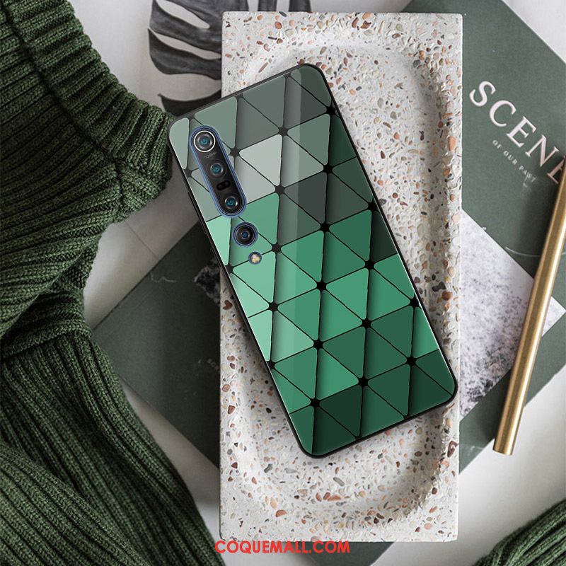 Étui Xiaomi Mi 10 Pro Créatif Verre Trempé Téléphone Portable, Coque Xiaomi Mi 10 Pro Incassable Vert Beige