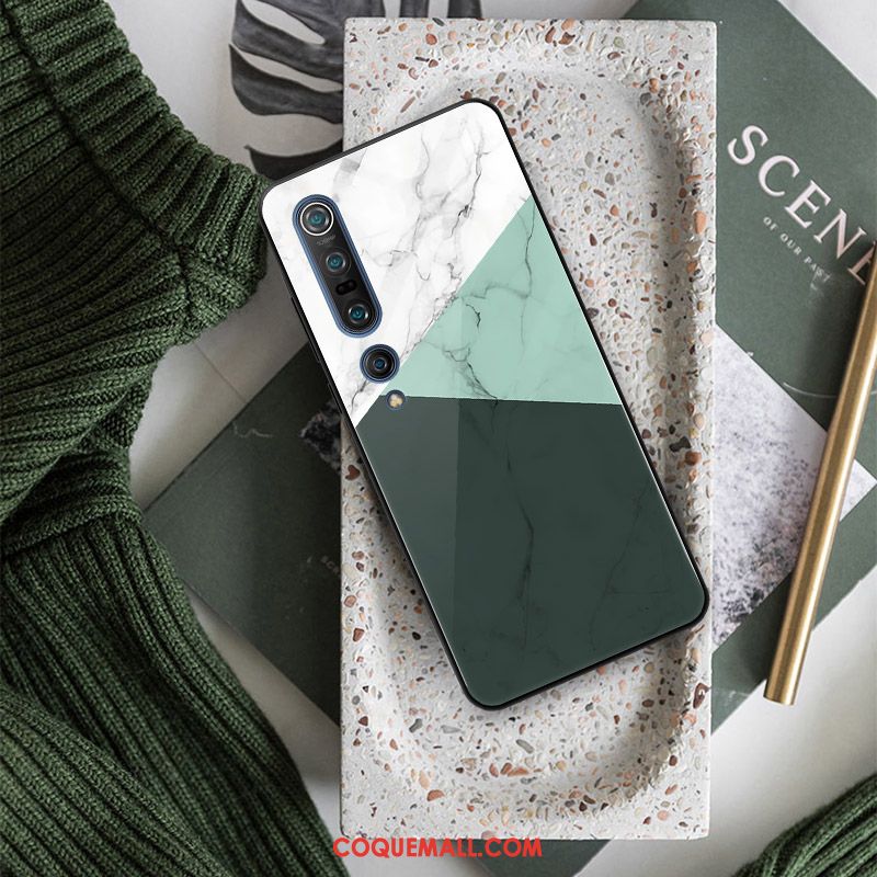 Étui Xiaomi Mi 10 Pro Créatif Verre Trempé Téléphone Portable, Coque Xiaomi Mi 10 Pro Incassable Vert Beige