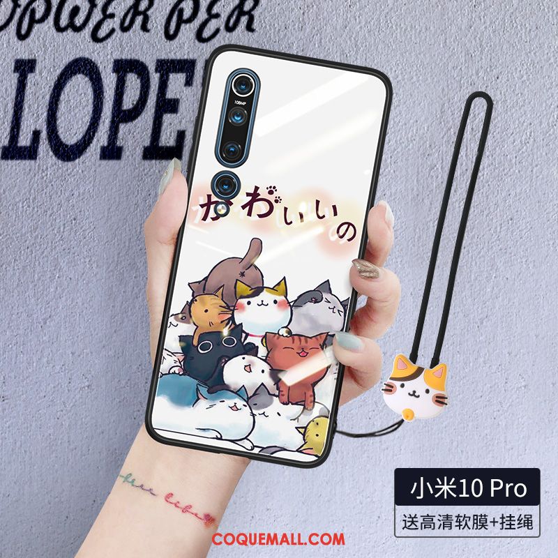 Étui Xiaomi Mi 10 Pro Ornements Suspendus Blanc Tendance, Coque Xiaomi Mi 10 Pro Verre Protection Beige