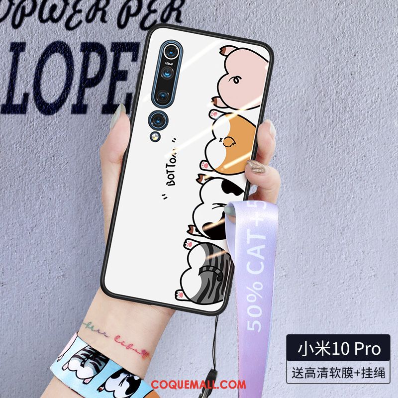 Étui Xiaomi Mi 10 Pro Ornements Suspendus Blanc Tendance, Coque Xiaomi Mi 10 Pro Verre Protection Beige