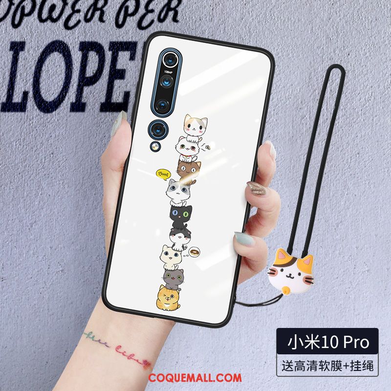 Étui Xiaomi Mi 10 Pro Ornements Suspendus Blanc Tendance, Coque Xiaomi Mi 10 Pro Verre Protection Beige