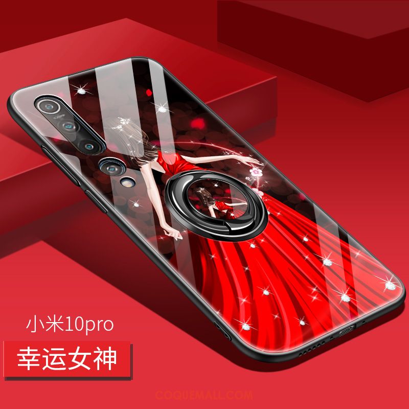Étui Xiaomi Mi 10 Pro Personnalité Gaufrage Support, Coque Xiaomi Mi 10 Pro Protection Net Rouge Beige