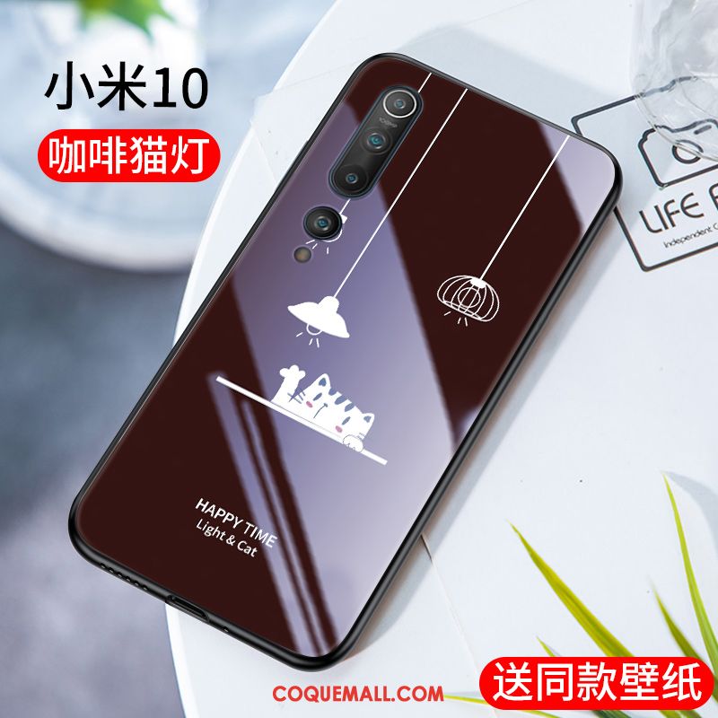 Étui Xiaomi Mi 10 Protection Chat Personnalité, Coque Xiaomi Mi 10 Téléphone Portable Simple Beige