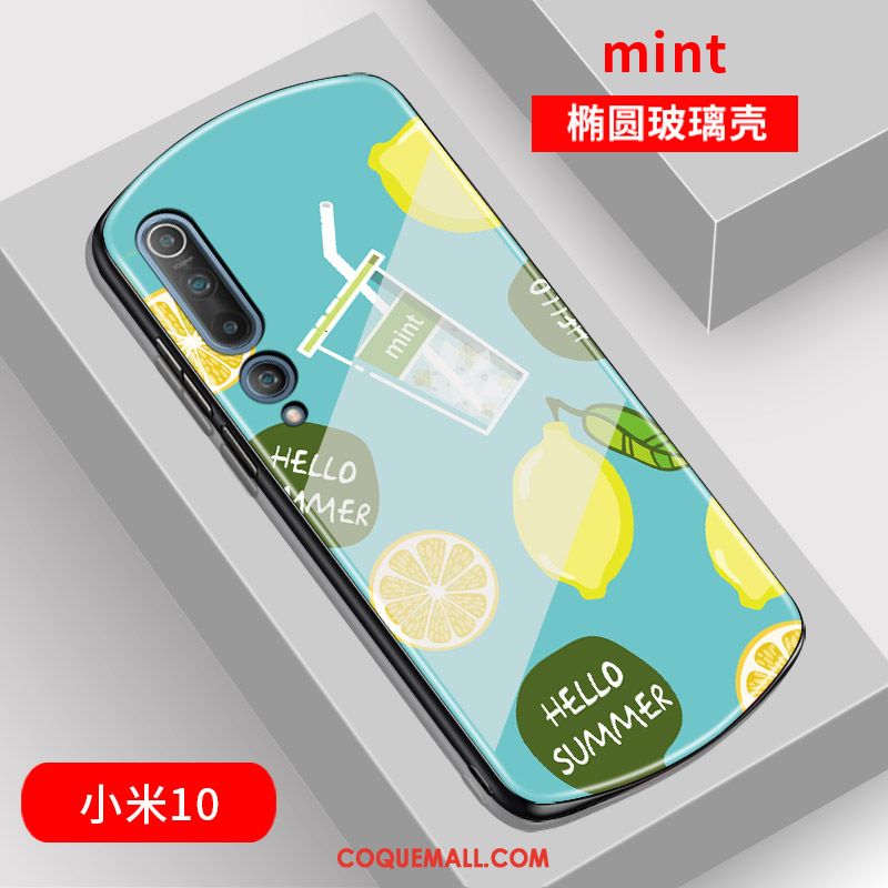 Étui Xiaomi Mi 10 Simple Mode Verre, Coque Xiaomi Mi 10 Vert Petit Beige