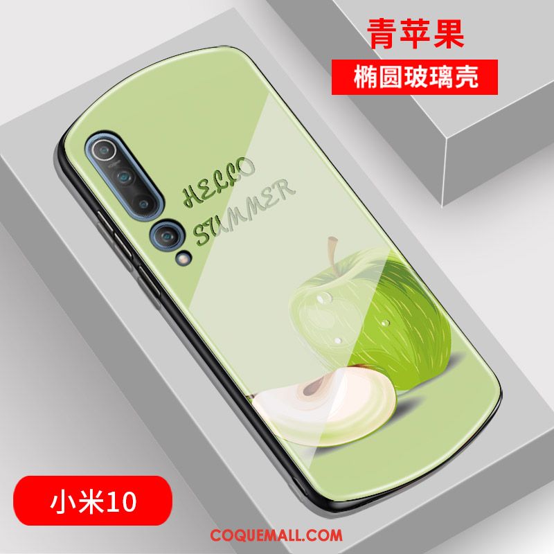 Étui Xiaomi Mi 10 Simple Mode Verre, Coque Xiaomi Mi 10 Vert Petit Beige