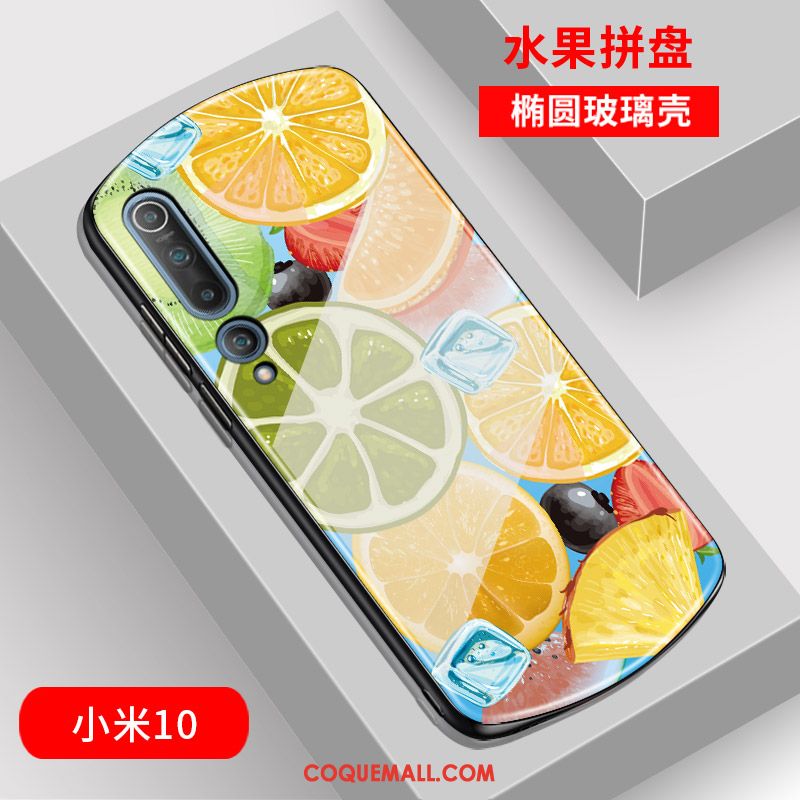 Étui Xiaomi Mi 10 Simple Mode Verre, Coque Xiaomi Mi 10 Vert Petit Beige