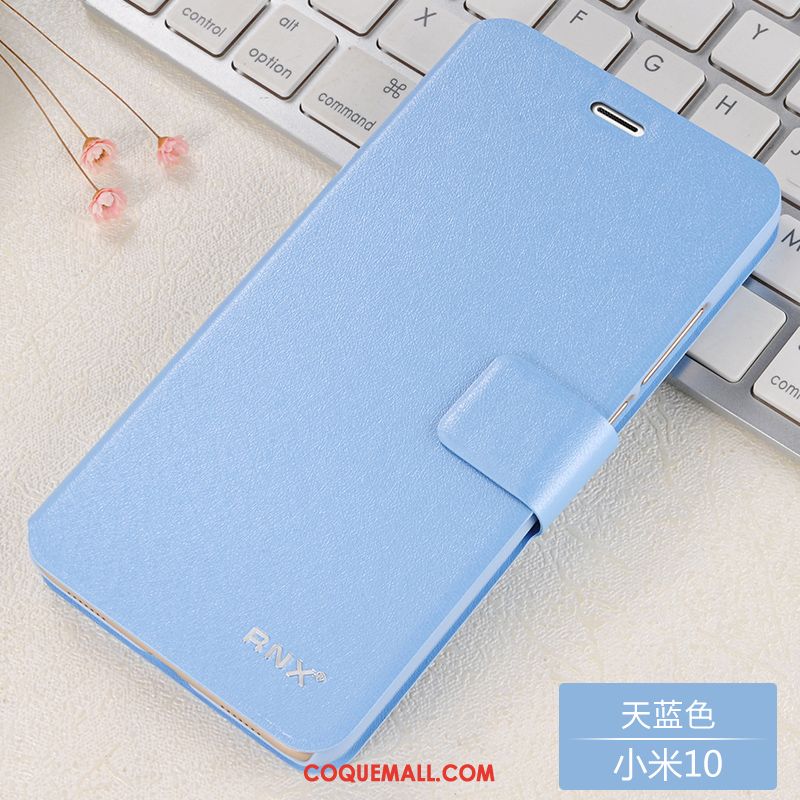 Étui Xiaomi Mi 10 Tout Compris Petit En Cuir, Coque Xiaomi Mi 10 Bleu Clamshell Beige