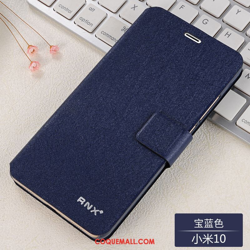 Étui Xiaomi Mi 10 Tout Compris Petit En Cuir, Coque Xiaomi Mi 10 Bleu Clamshell Beige