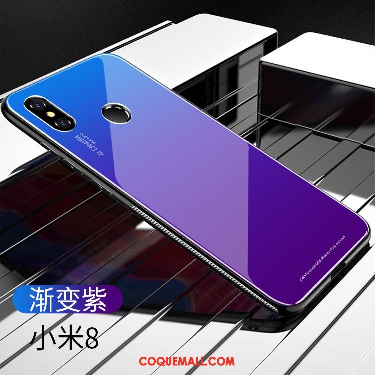 Étui Xiaomi Mi 8 Blanc Verre Transparent, Coque Xiaomi Mi 8 Silicone Petit Beige