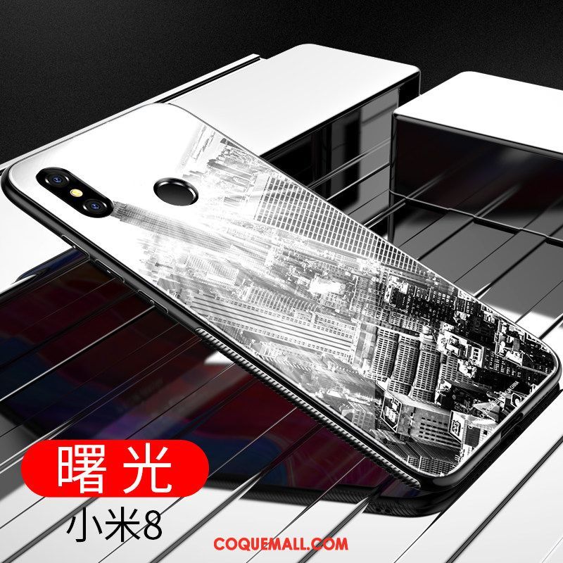 Étui Xiaomi Mi 8 Blanc Verre Transparent, Coque Xiaomi Mi 8 Silicone Petit Beige