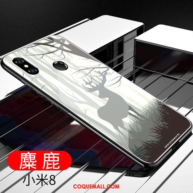 Étui Xiaomi Mi 8 Blanc Verre Transparent, Coque Xiaomi Mi 8 Silicone Petit Beige