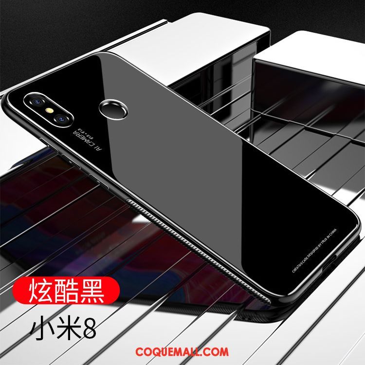 Étui Xiaomi Mi 8 Blanc Verre Transparent, Coque Xiaomi Mi 8 Silicone Petit Beige