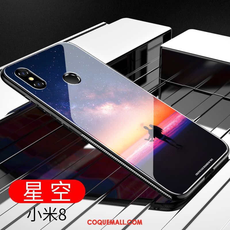 Étui Xiaomi Mi 8 Blanc Verre Transparent, Coque Xiaomi Mi 8 Silicone Petit Beige