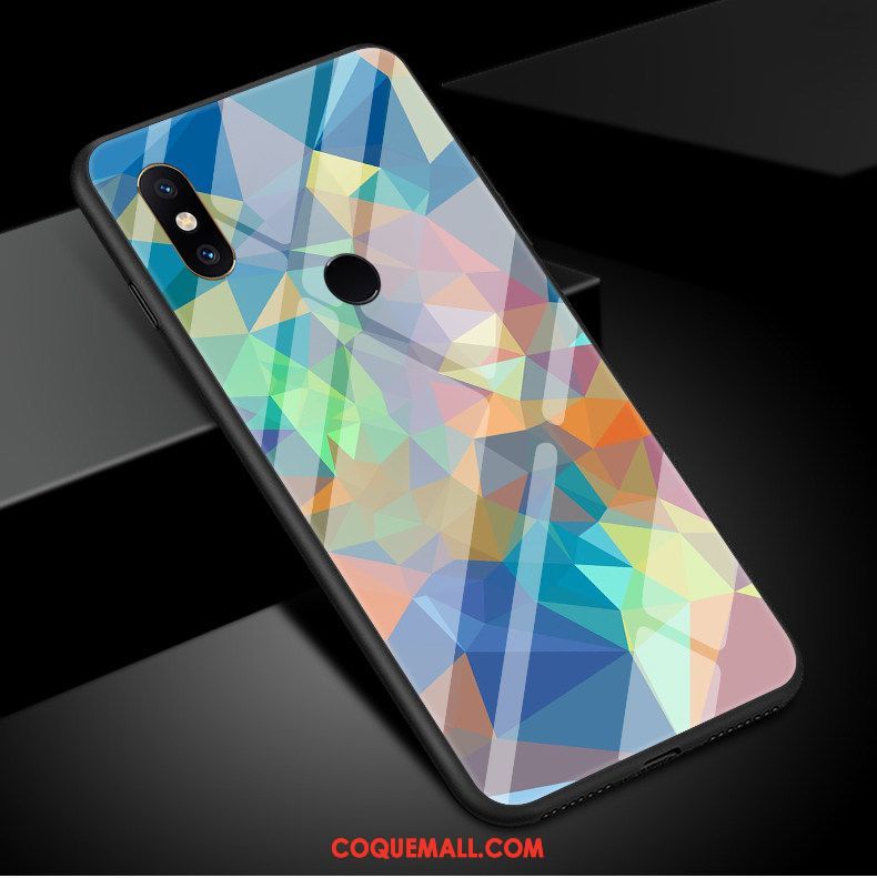 Étui Xiaomi Mi 8 Bleu Verre Losange, Coque Xiaomi Mi 8 Miroir Modèle Beige